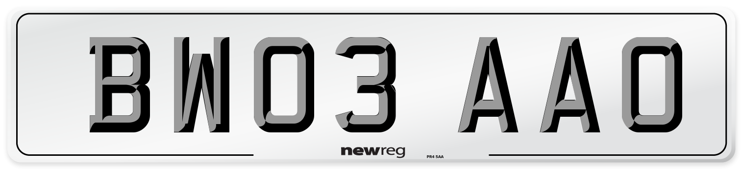 BW03 AAO Number Plate from New Reg